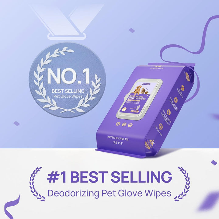 Cleaning Deodorizing Glove Wipes for Dogs & Cats, Vet Recommended Hypoallergenic Pet Cleaning and Hydrating Glove Wipes, Nourish Fur Coconut Oil Pet Bathing Wipes for Horse Coat Care