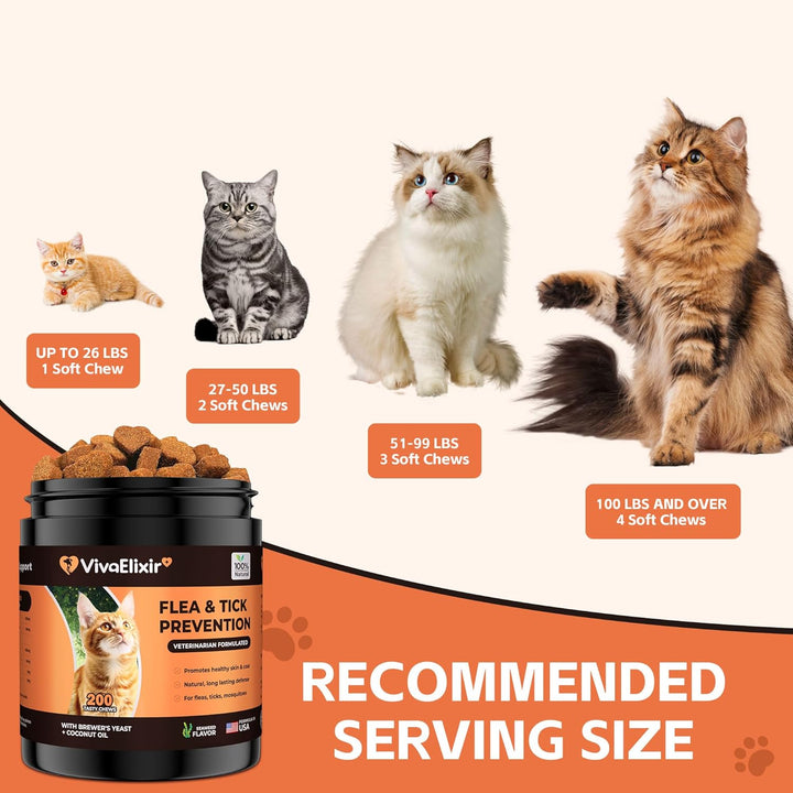 Flea & Tick Treatment for Cats – Natural Flea, Tick & Mosquito Prevention with Brewer’S Yeast, Coconut Oil – Skin & Coat Health, Immune Support – Vet Formulated 200 Chews