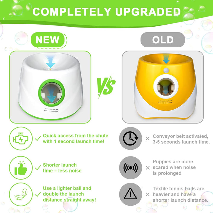 Compact Automatic Ball Launcher for Dogs with Random Mode, 3 Settings to 45FT, Rechargeable Small Dog Ball Thrower with 4 ETPU Tennis Balls for Small Medium Breeds