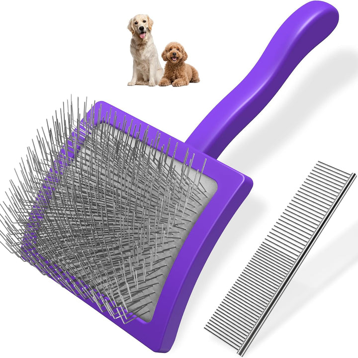 2PCS Slicker Brush for Dogs & Pet Comb,Professional Dog Grooming Brush (Goldendoodles,Poodles,Labradoodles) with Extra Long Pins to Effectively Remove Tangles, Knots and Mats (Blue Large)