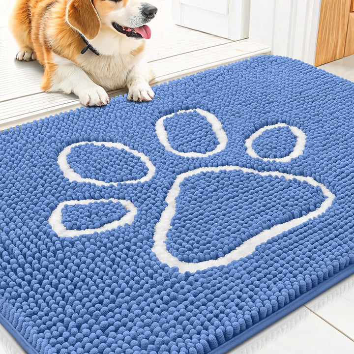 Dog Door Mat for Muddy Paws, Absorbent Dirt Trapper Non Slip Quick Dry Washable Chenille Mat for Mud Dogs, Entry Rug for Indoor and Outdoor (30X20 Inches, Grey)