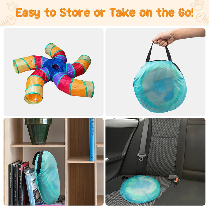 Cat Tunnel for Indoor Cats, 5 Way Large Cat Play Tunnel & Tube with Play Ball, S-Shaped Folded Pet Tube with Interactive Peephole, Ideal for Indoor Exercise for Kittens Puppies Rabbits