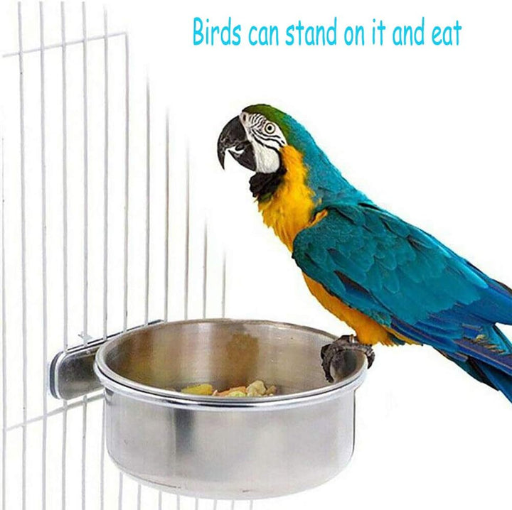 Parrot Feeding Cups Birds Food Dish Stainless Steel Parrot Feeders Water Cage Bowls with Clamp Holder for Cockatiel Conure Budgies Parakeet Parrot Macaw Small Animal Chinchilla Pack of 2