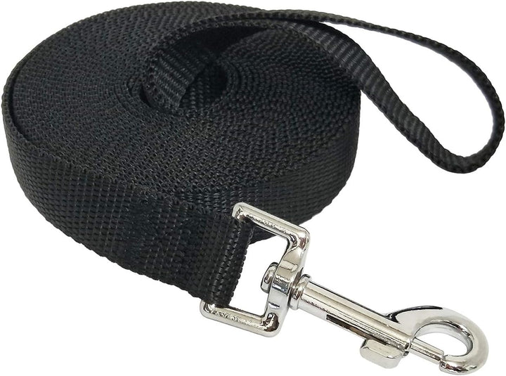 Nylon Training Dog Leash for Small Medium Large Dogs, 15Ft 20Ft 30Ft 50Ft Long Puppy Lead for Obedience Recall Training, Camping (20Ft, Black)