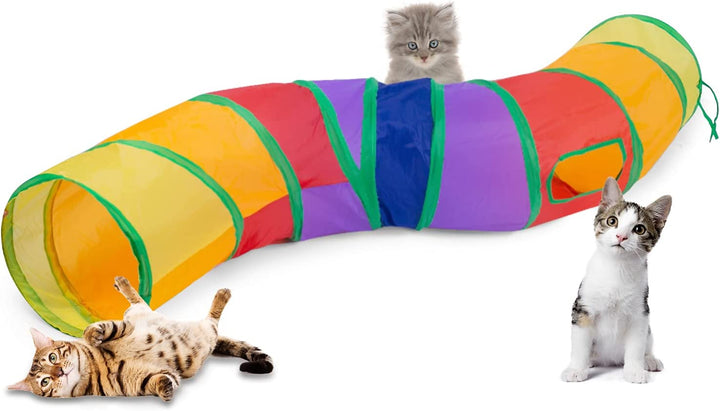 Cat Tunnel, S-2-Way Cat Tunnels for Indoor Cats, Collapsible Cat Play Tunnel, Interactive Toy Maze Cat House with 1 Play Ball for Cats, Puppy, Kitty, Kitten, Rabbit (Blue & Black)