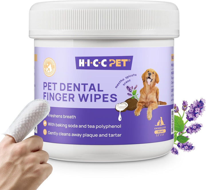 Teeth Cleaning Wipes for Dogs & Cats, Vet-Recommended Remove Bad Breath & Plaque & Tartar Buildup Dog Finger Toothbrush Wipes, Dog Tooth Brushing Kit Remove Stain & Gum Care for Small Animal