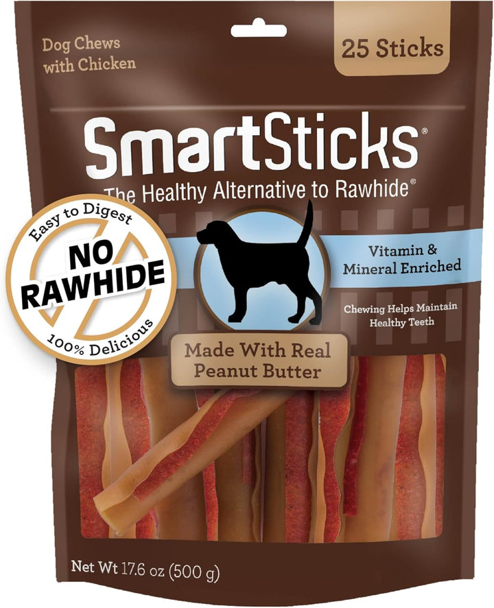 Smartsticks with Real Peanut Butter, 25 Count, Treat Your Dog to a Rawhide-Free Chews for Dogs