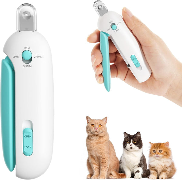 Cat Nail Clipper with Adjustable 3-Size Trimming Hole & Hidden Nail File | Safe Toenail Trimmer for Kittens & Indoor Cats | Anti-Splash Claw Cutter for Grooming (Blue)
