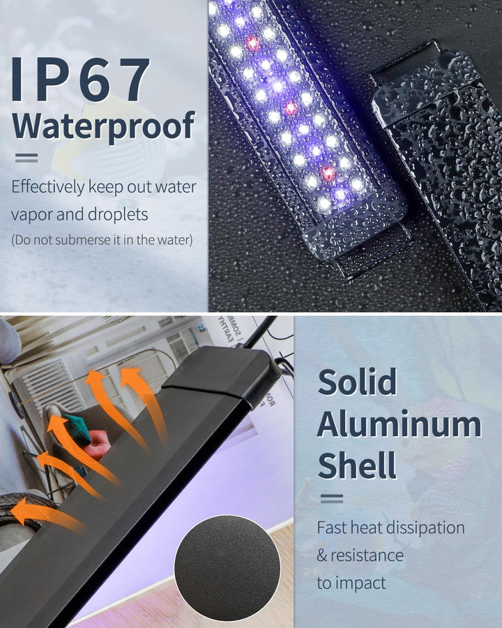 11W Aquarium LED Light for 12 to 18 Inch Fish Tanks Extendable Fish Tank Light with Full Spectrum Brilliant White Blue Red Lights with Daytime & Night Modes and Adjustable Brightness