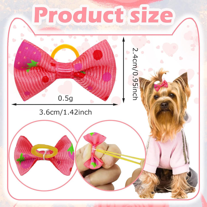 100PCS Cute Puppy Dog Small Bowknot Hair Bows,Yorkie Doggie Bows with Rubber Band Pet Grooming Bows Dog Hair Costume Accessories for Small Dog