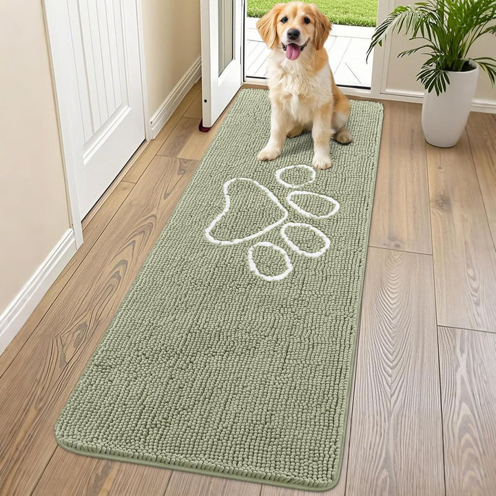 Dog Door Mat for Muddy Paws, Absorbent Dirt Trapper Non Slip Quick Dry Washable Chenille Mat for Mud Dogs, Entry Rug for Indoor and Outdoor (30X20 Inches, Grey)