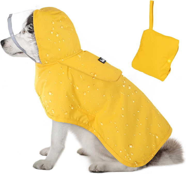 Dog Raincoat, Adjustable Dog Rain Jacket with Clear Hooded Double Layer for Large Medium Small Dogs Puppies, Waterproof Rain Coat Poncho with Reflective Storage Pocket & Rim (Yellow,M)