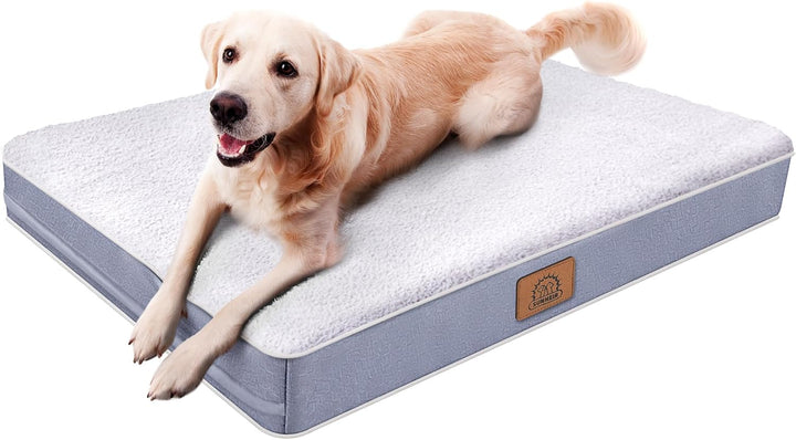 Orthopedic Dog Bed for Large Dogs - Big Waterproof Dog Crate Bed with Removable Washable Cover, Egg Crate Foam Support, Anti-Slip Bottom, Deluxe Plush Pet Bed Mat (Grey)