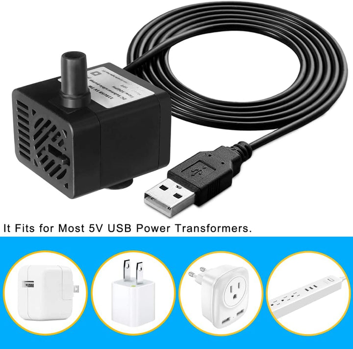 DC 5V USB Mini Submersible Water Pump with Tubing for Pet Fountain, Aquarium Fish Tank, Pond, Fountain, Hydroponics