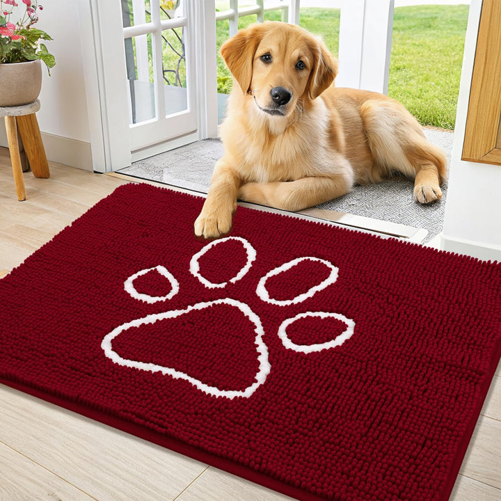 Dog Door Mat for Muddy Paws, Absorbent Dirt Trapper Non Slip Quick Dry Washable Chenille Mat for Mud Dogs, Entry Rug for Indoor and Outdoor (30X20 Inches, Grey)