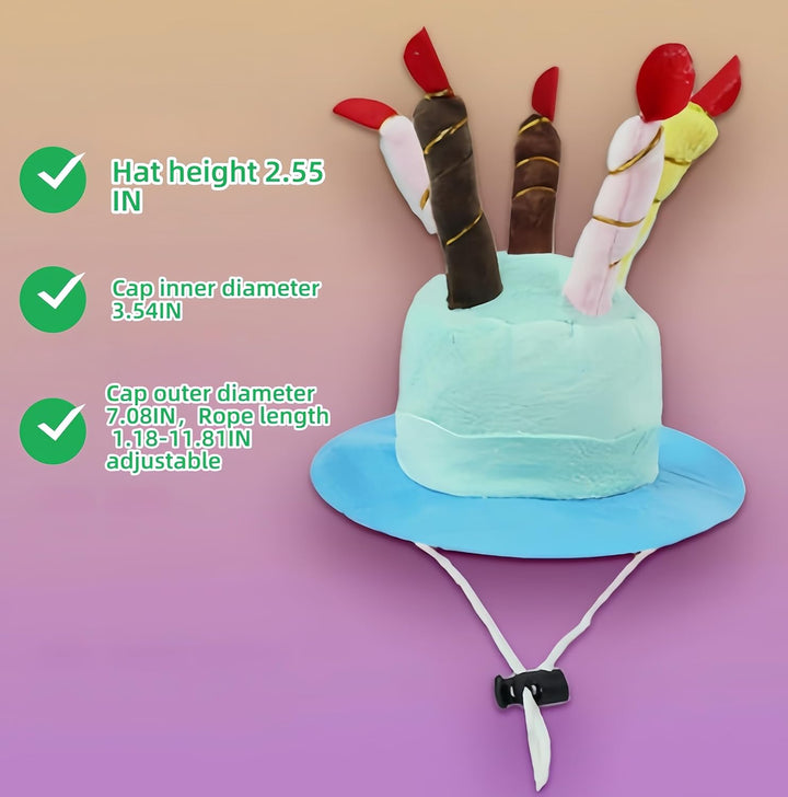 Cute Pet Party Hat for Dogs&Cats - Soft Fluffy Birthday Cap with 5 Color Candles (Blue), Adjustable Strap for Halloween,Costume&Photo Shoots,Fits Small to Large Pets,Washable&Comfortable ﻿ (Blue)