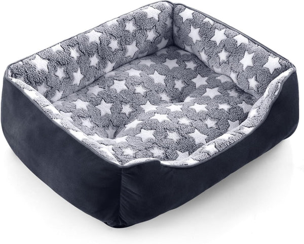Small Dog Beds Small Size Dogs, Rectangle Washable Dog Bed, Orthopedic Dogs Sofa Bed, Pet Cuddler Anti-Slip Bottom, Soft Calming Sleeping Warming Puppy Bed (S (20"X 19"X 6"), Black)