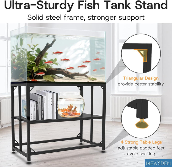 Fish Tank Stand, 40 Gallon Heavy Duty Metal Aquarium Stands, Reptile Tank, Turtle Tank, Breeder Tank Stand, Fish Tank and Stand Combo Set (Black, 36.5"X18.5"X29.5")