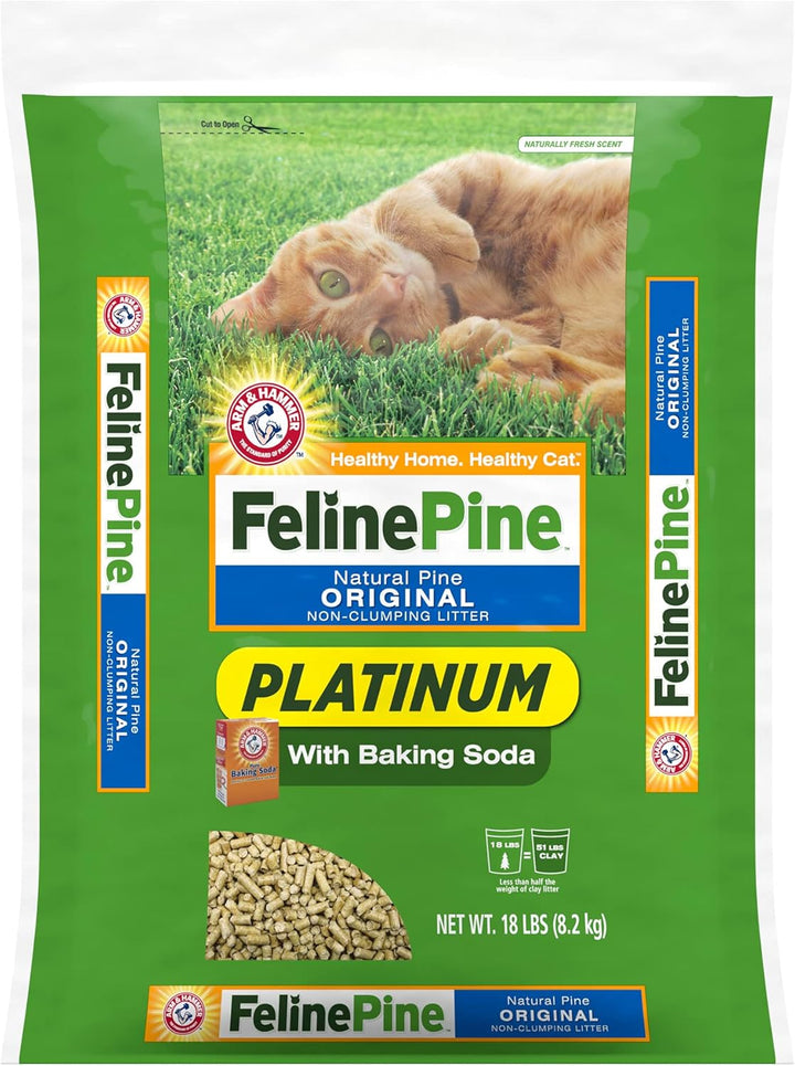 Feline Pine Platinum Non-Clumping Cat Litter, Feline Pine Cat Litter 18Lb