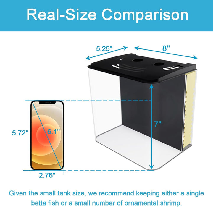 Fish Tank, 1.2 Gallon Aquarium, Small Betta Fish Tank Starter Kit with LED Light and Water Filter Pump, Rectangular