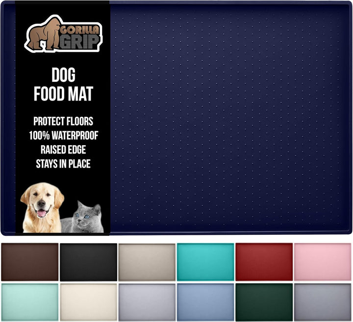 100% Waterproof Raised Edge BPA Free Silicone Pet Feeding Mat, Dog Cat Food Mats Contain Spills Protects Floors, Placemats for Cats and Dogs Water Bowl, Pets Accessories 18.5X11.5 Gray