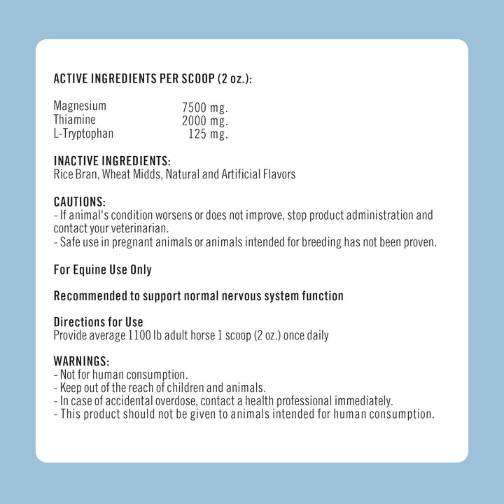 Calming Equine Supplement 5LB Bag – Anxiety Relief and Enhanced Focus for Horses – L-Tryptophan, Thiamine & Magnesium