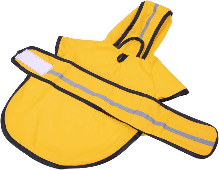 Dog Raincoat Jacket Reflective Adjustable Hooded Pet Poncho Rain Coat with Leash Hole for Small to X-Large Dogs Yellow - L