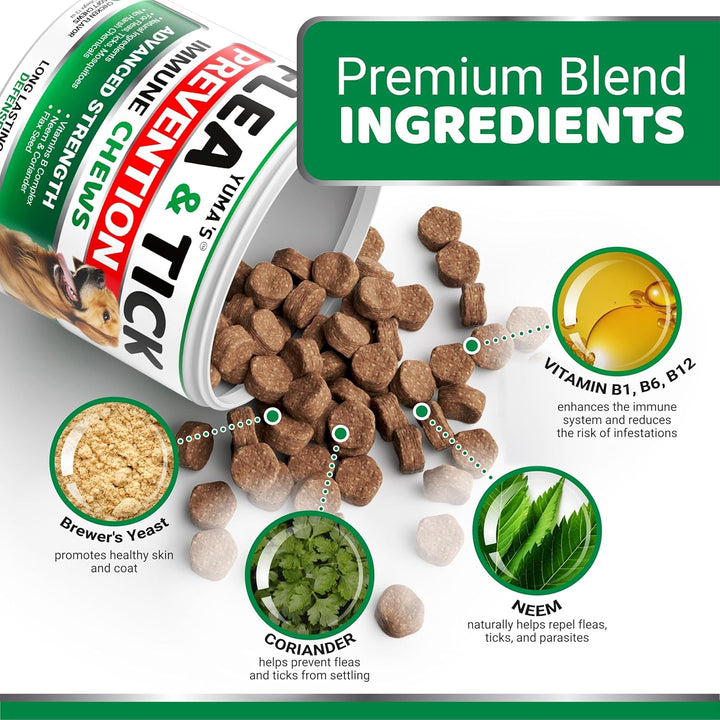 Flea and Tick Prevention for Dogs Chewables - 170 Treats - Natural Dog Flea and Tick Treatment Chewable Supplement - Oral Pills - All Breeds & Ages - Soft Chews - Made in USA - Chicken Flavor
