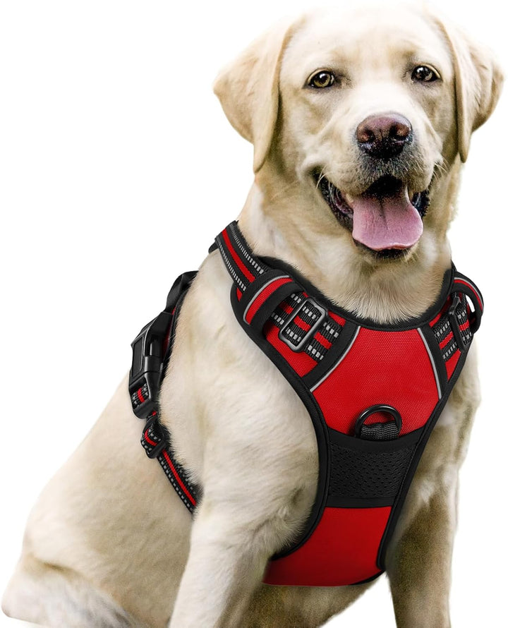Dog Harness No Pull with 2 Leash Clips, Adjustable Soft Padded, Reflective Oxford No Choke Pet Vest with Easy Control Handle for Large Dogs, Black, L