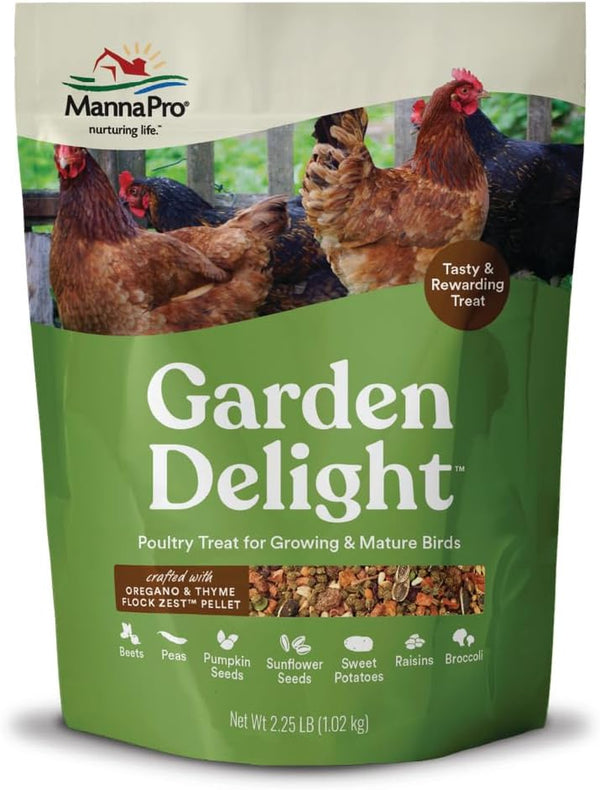 Garden Delight Chicken Treat, Dried Vegetable & Herb Treat Mix for Chickens, Ducks, and Poultry, Natural Coop Enrichment Snack for Hens and Backyard Birds, Made in USA, 2.25 Lb Bag