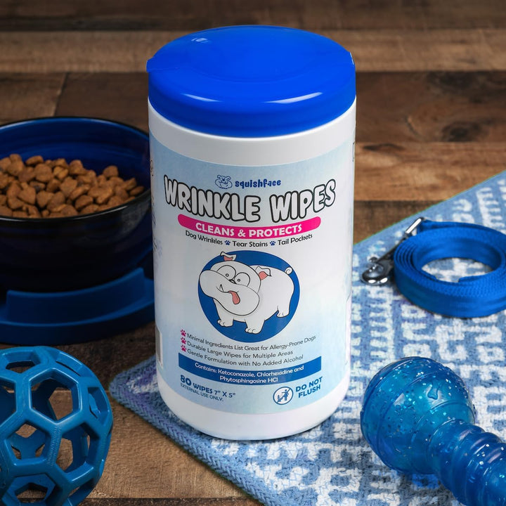 Wrinkle Wipes – 5”X7” Large Dog Wipes - Deodorizing, Tear Stain Remover – Great for English Bulldog, Pugs, Frenchie, Bulldogs, French Bulldogs & Any Breed! (80 Count)