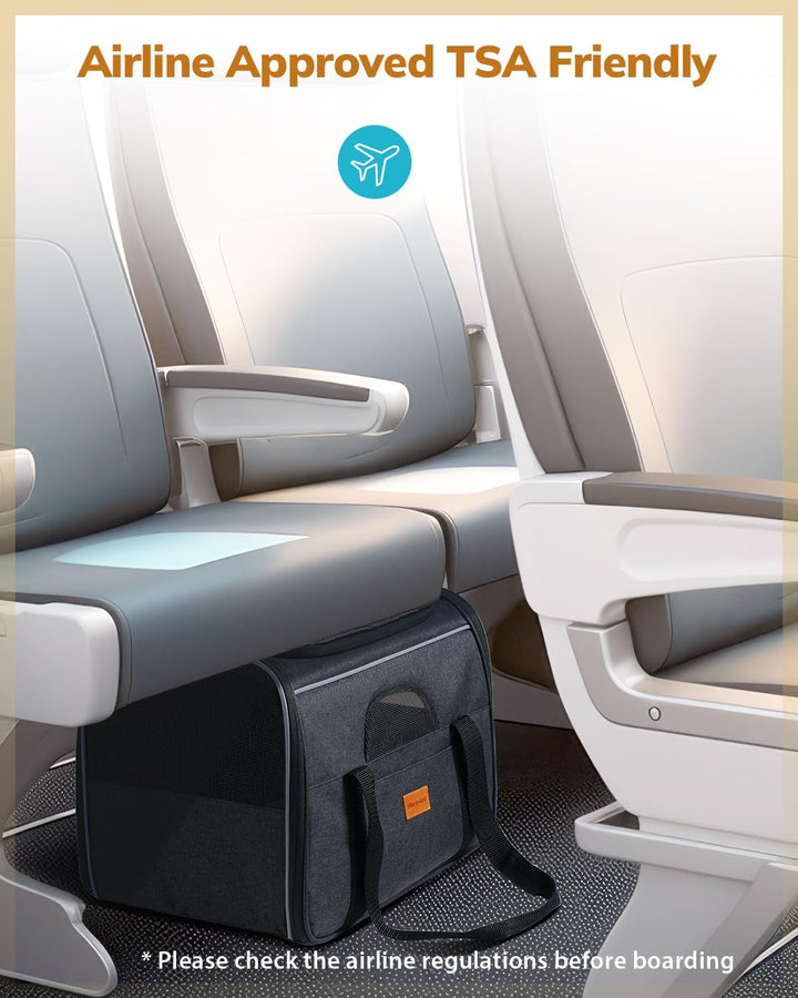 Cat Carrier - Soft Sided Cat Carrier Large for Big Medium Cats and Puppy up to 18Lbs, Pet Carrier with Safety Zippers, Foldable Bowl, Airline Approved Large Dog Carrier - Dark Gray