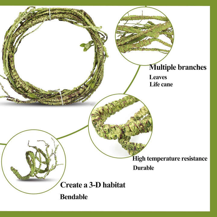 Reptile Vines, Flexible Jungle Climbing Vines Terrarium Plastic Plants and Leaves Tank Accessories Decor for Gecko Snake Lizard Bearded Dragon Hermit Crab Frog