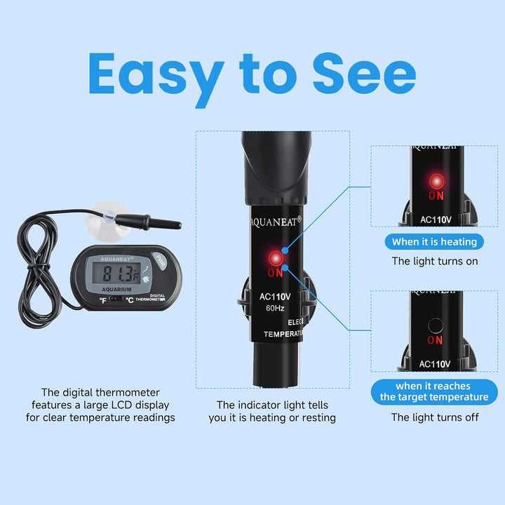 Aquarium Heater, 300W Fish Tank Heater, Adjustable Submersible Water Thermostat with Digital Thermometer