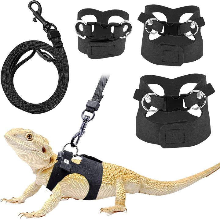 Bearded Dragon Leash and Harness Set - 3-Size Adjustable Soft Leather Vest for Training & Walking, Easy-On-And-Off Design (Brown) (Brown, 2M)