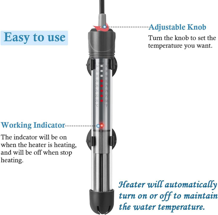 25W 50W 100W 200W 300W Adjustable Aquarium Heater, Submersible Fish Tank Heater Thermostat with Suction Cup (50W)