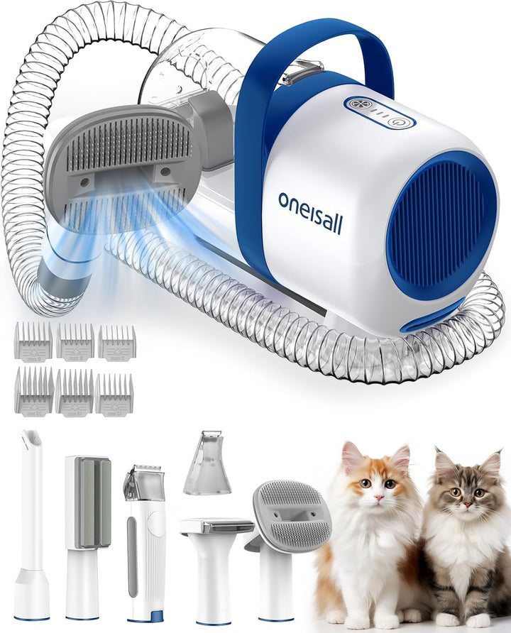 Cat Vacuum Groomer Quiet, Pet Vacuum Grooming Kit with Clipper Paw Trimmer & Brush, 1.5L Large Dust Cup Pet Vacuum for Shedding, Trimming & Home Cleaning