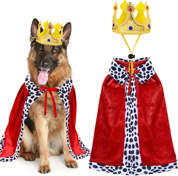 Dog King Costume, Dog Halloween Costumes King Cloak and Crown Set Funny King Prince Costume for Small Medium Large Dogs (Large)