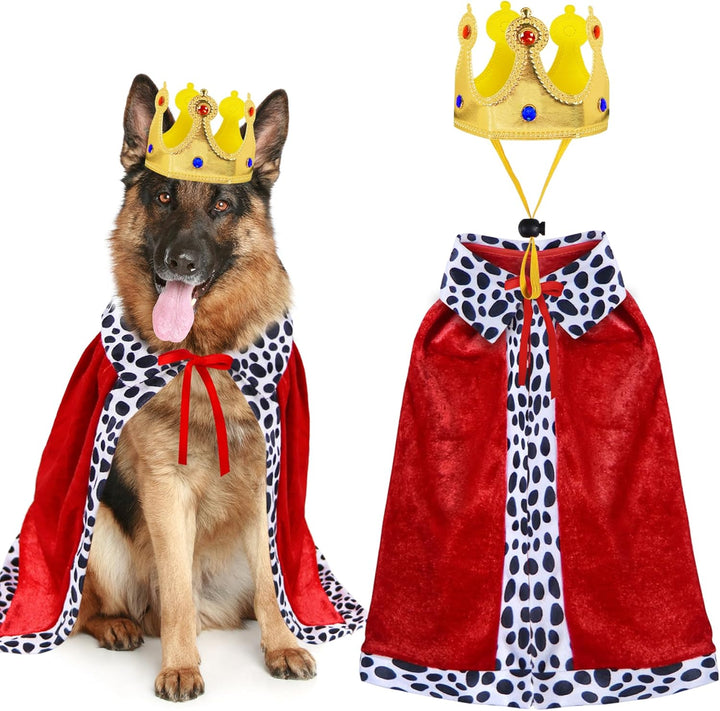 Dog King Costume, Dog Halloween Costumes King Cloak and Crown Set Funny King Prince Costume for Small Medium Large Dogs (Large)