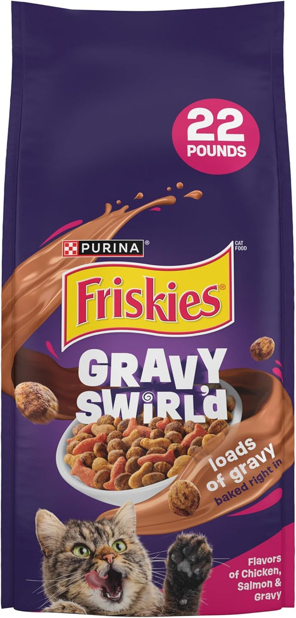 Purina  Dry Cat Food Gravy Swirl'D with Flavors of Chicken, Salmon and Gravy - 22 Lb. Bag
