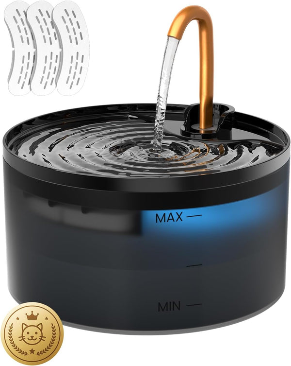 Cat Water Fountain, 71Oz/2.1L Cat Fountain for Drinking with Copper Faucet, -Designed Pump & Filter, Plastic Automatic Pet Water Fountain Bowl & Dispenser with 3-Pack Replaceable Filters