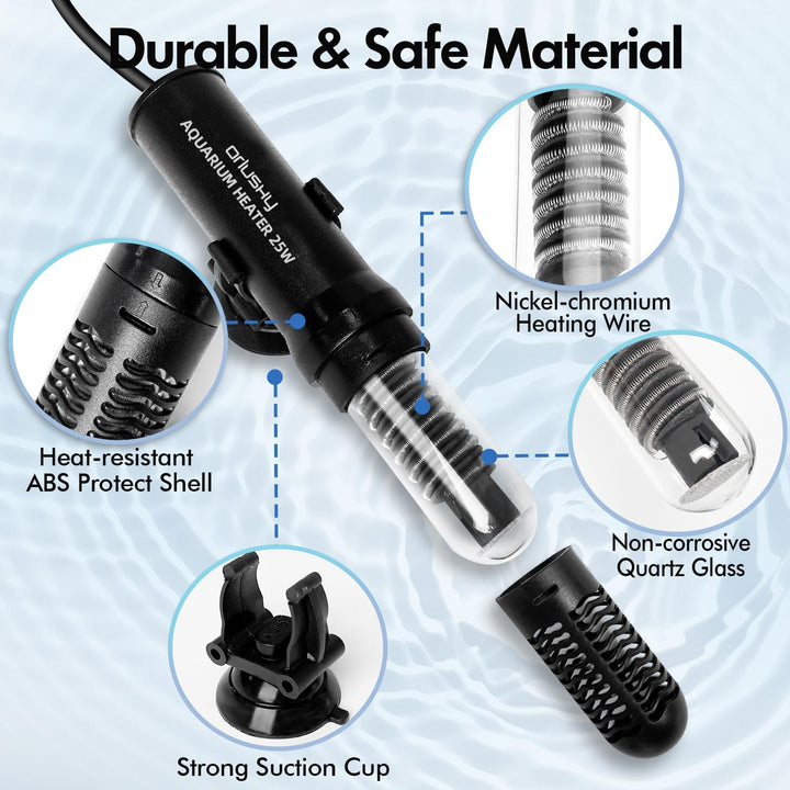 25W Small Submersible Aquarium Heater, Constant Temperature Betta Fish Tank Heater of 78℉For 1-6 Gallons Freshwater & Saltwater Tanks