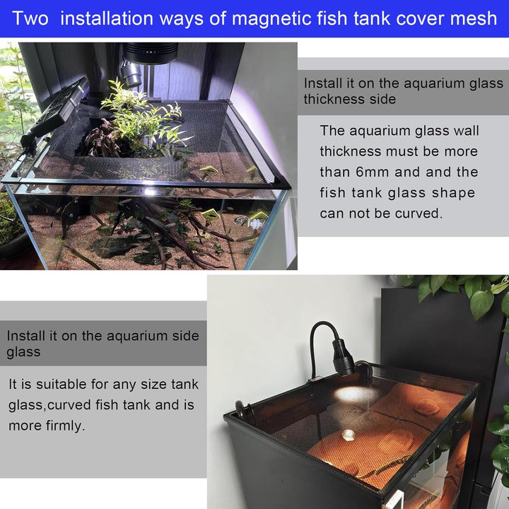 Magnetic Aquarium Lid Fish Tank Hood Top Cover Anti-Jumping Net Cover Mesh to Protect Fishs Jumping Out of Fishes Tank Hoods