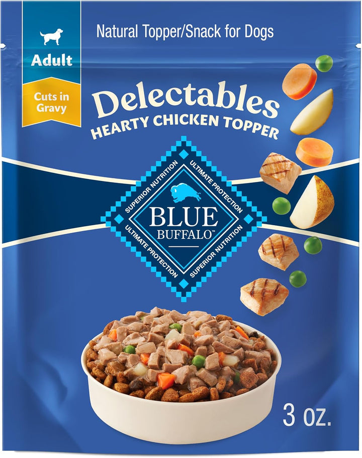 Delectables Natural Wet Dog Food Toppers Variety Pack, Tasty Chicken & Hearty Beef, Cuts in Gravy, 3-Oz. (12 Pouches, 6 of Each Flavor)