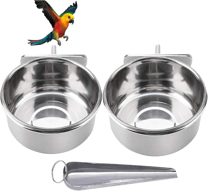 Bird Feeding Dish Cups Parrot Food Bowl Clamp Holder Coop Cup, 2PCS Bird Cage Water Bowl for Parakeet African Greys Conure Cockatiels Lovebird Budgie Chinchilla