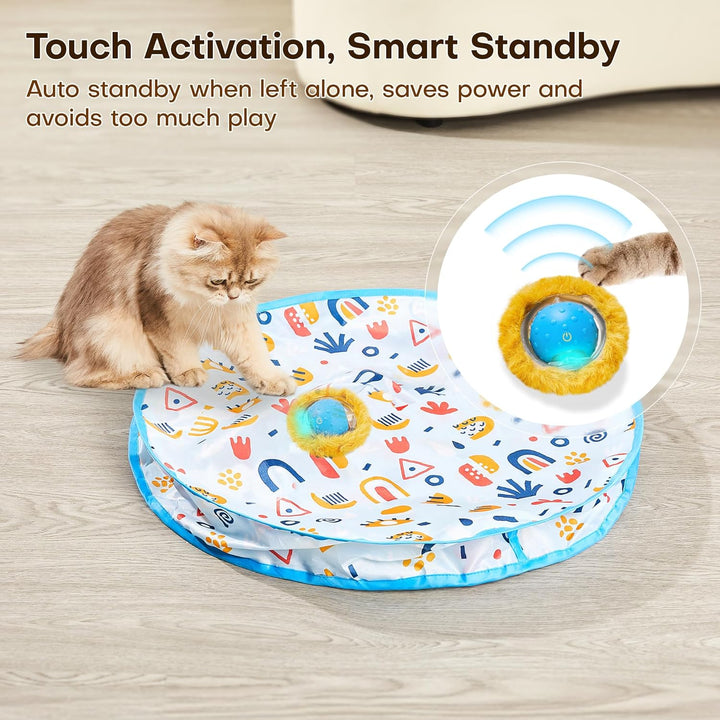 Interactive Cat Toys, Fast Moving Ball in Play Mat, Automatic Motion Activated Ball Hide and Seek for Indoor Exercise Kicker, Animal Squeaky, 28 Inch Mat