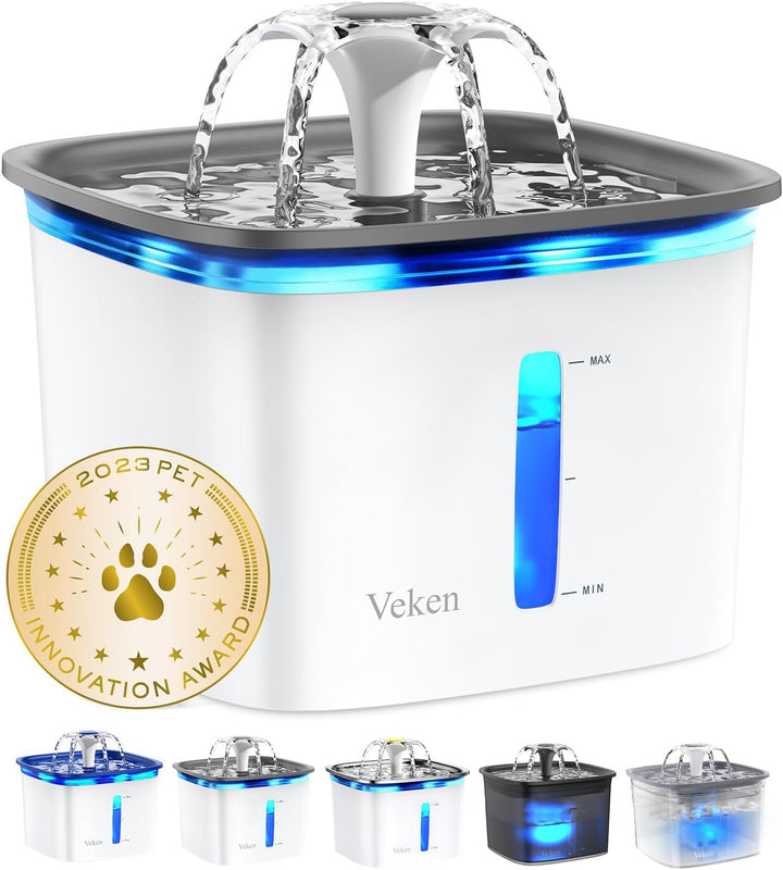 Innovation Award Winner 95Oz/2.8L Pet Fountain, Automatic Cat Water Fountain Dog Water Dispenser with Replacement Filters for Cats, Dogs, Multiple Pets (Grey, Plastic)