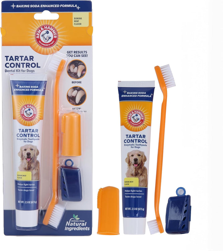 for Pets Tartar Control Kit for Dogs | Contains Toothpaste, Toothbrush & Fingerbrush | Reduces Plaque & Tartar Buildup | Safe for Puppies, 3-Piece , Beef Flavor