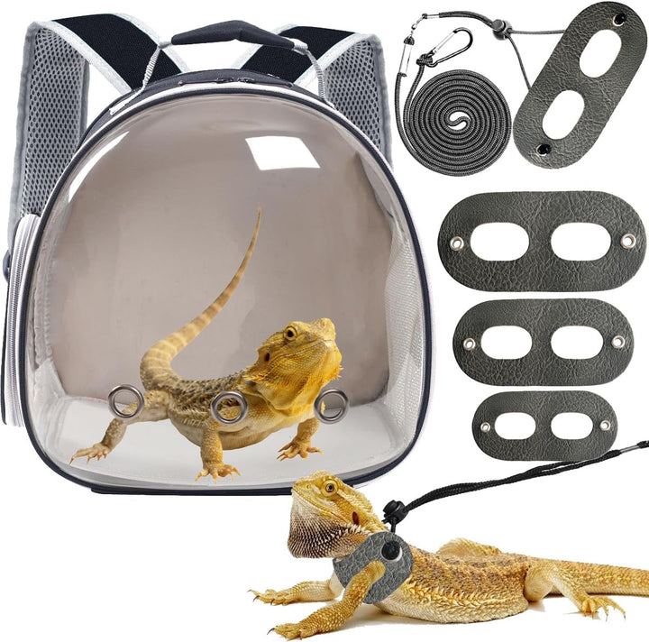 Small Animal Travel Backpack Carrier,Portable Bearded Dragon Bag for Sugar Glider,Hedgehog,Rat,Bunny,Rat,Outdoor Used (Black, Carrier L+ I Leash)