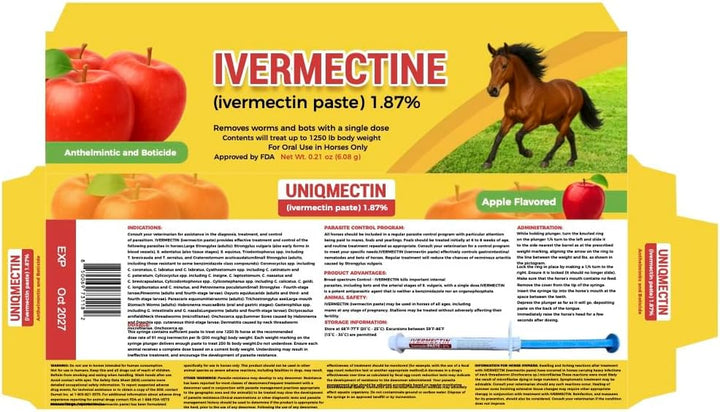 Horse Paste Gel 1.87% – Apple Flavored Oral Syringes – 6.08G Each (2-Pack) – Adjustable Weight Markings – for Equine Use